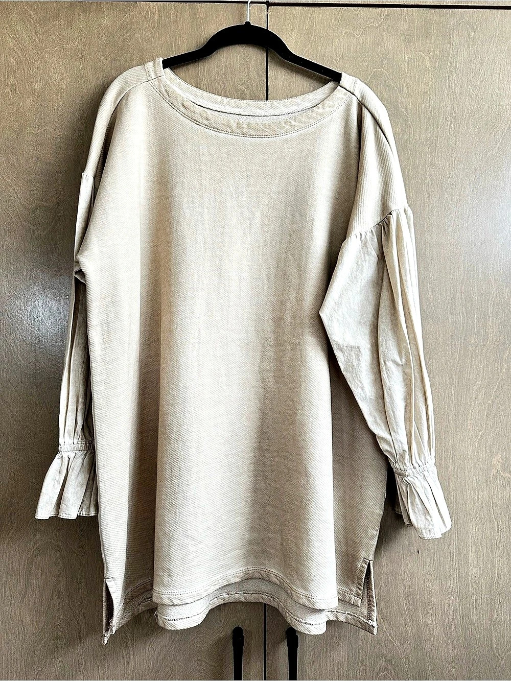 Pilcro Anthropologie Oversized Mixed Media Ruffle Sleeve Sweatshirt Top XL
